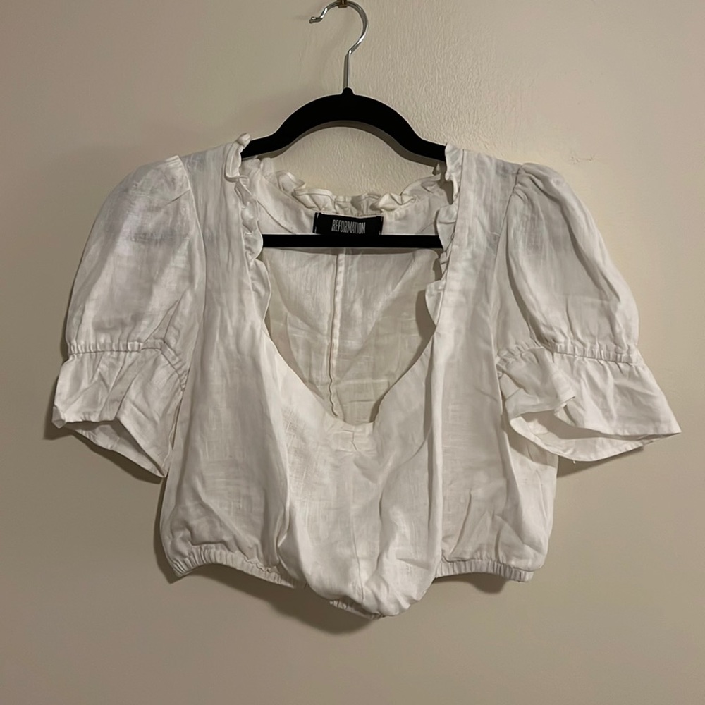 REFORMATION white linen crop top